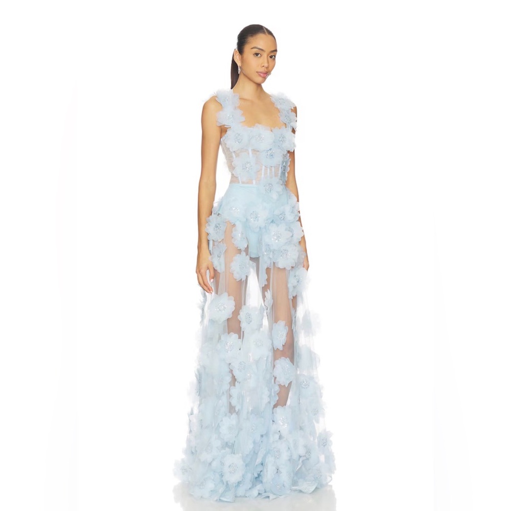 NWOT BRONX AND BANCO Rosalie Powder Blue Gown, wedding guest max dress - Picture 3 of 16